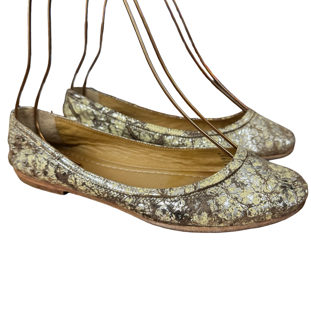 Frye Carson Ballet Flats Womens Metallic Distressed Slip On Round Toe Shoes 8 M